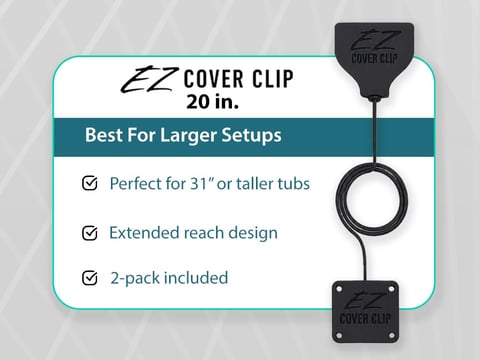 EZ Cover Clip 20 inch product packaging showing features for larger setups with 2-pack included